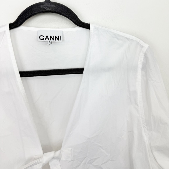 Ganni Cotton Poplin Tie String Peplum Blouse in White Size 44 - Picture 3 of 7